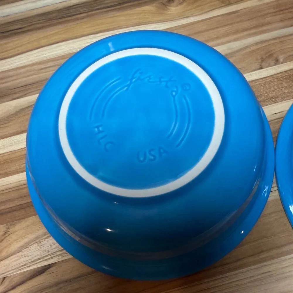 Fiesta Peacock Blue Rimmed Cereal Bowls Set of 2 HLC USA Ceramic Turquoise